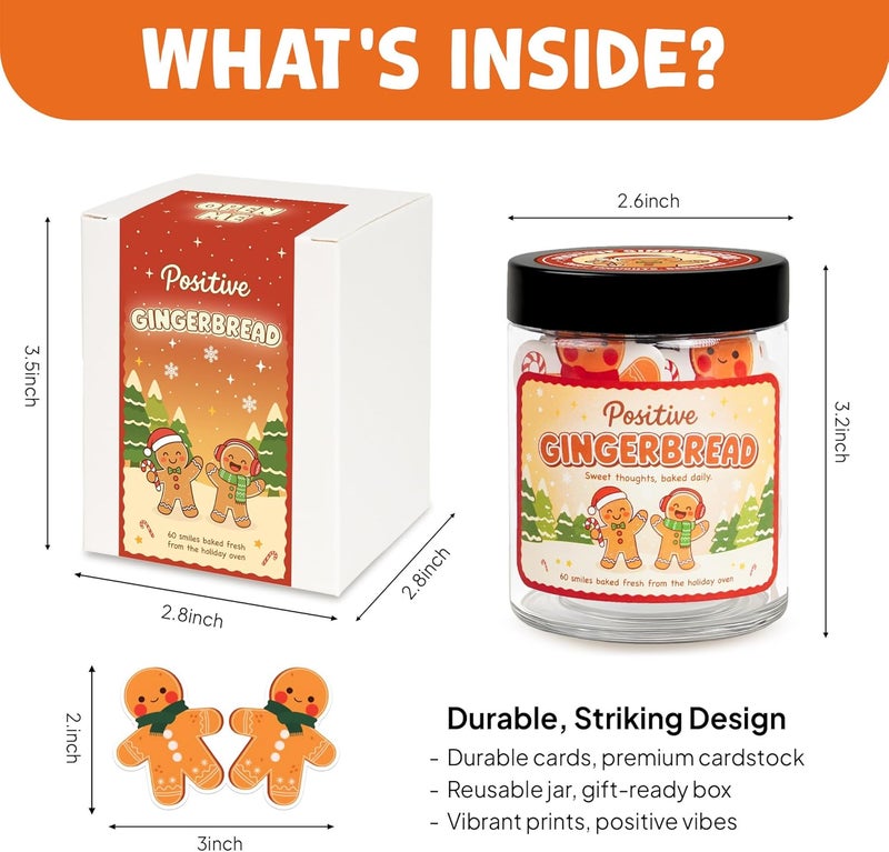 BOYESE Positive Gingerbread Jar with 60 Affirmation Card, Christmas Emotional Support Gingerbread Gifts for Women, Kids, Teens, Christmas Gifts, Stocking Stuffer for Teen Girls, Boys, Women, Men - Image 3